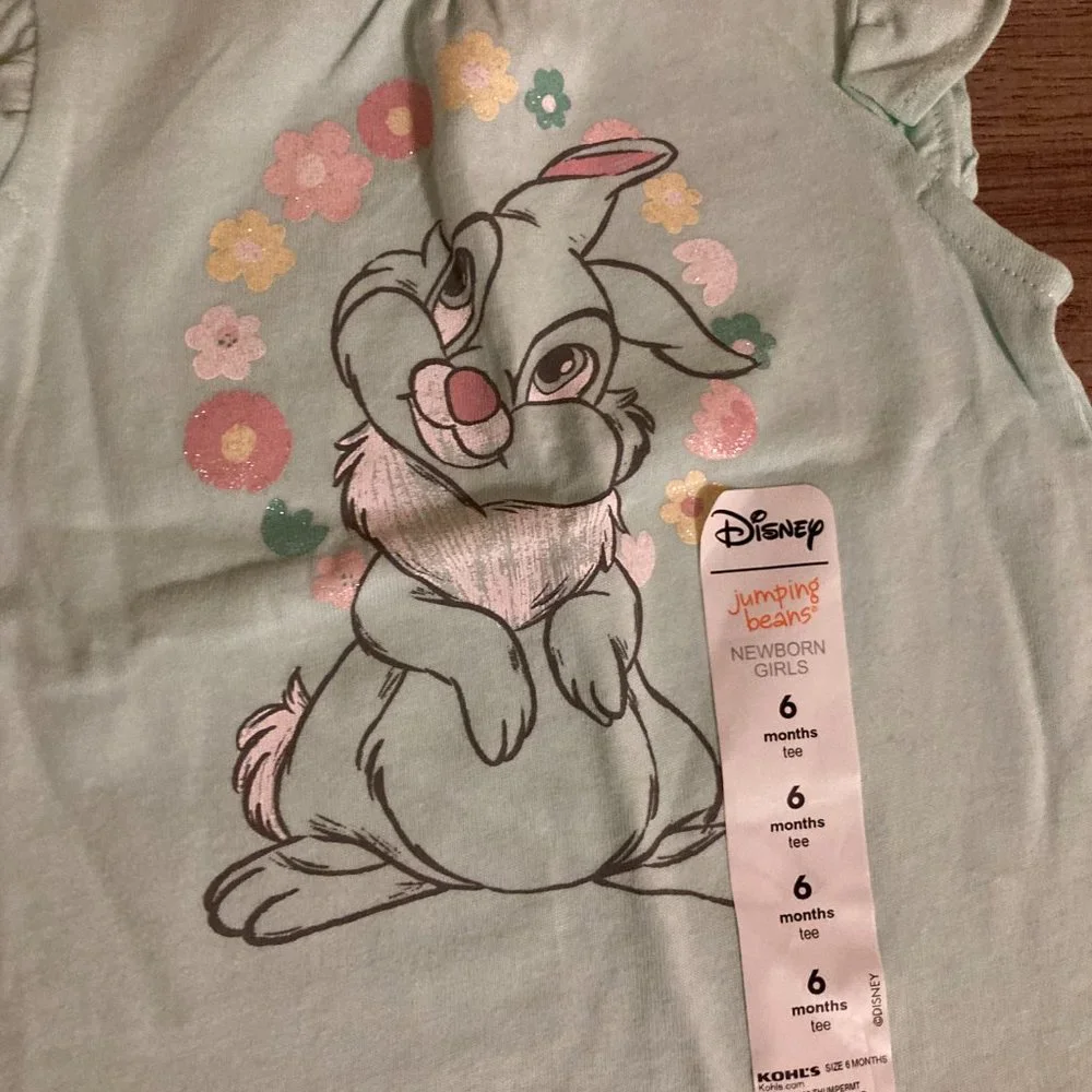 Disney Jumping Beans Light Green Bambi Thumper Graphic T Shirt 6 Months NWT